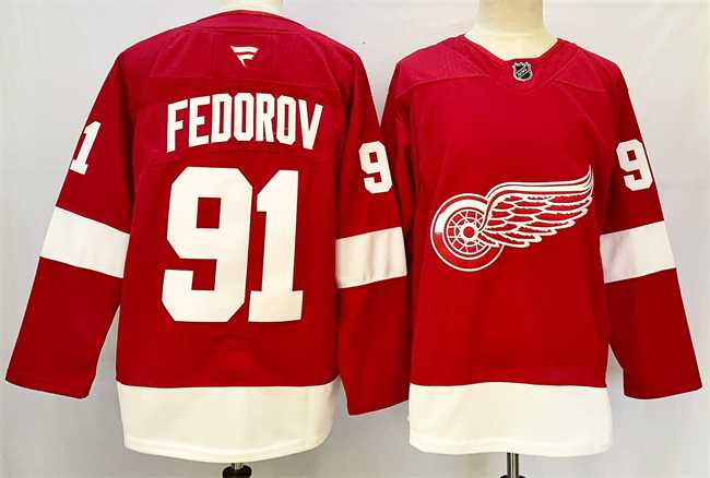 Men%27s Detroit Red Wings #91 Sergei Fedorov Red 2024-25 Home Stitched Jersey->detroit red wings->NHL Jersey